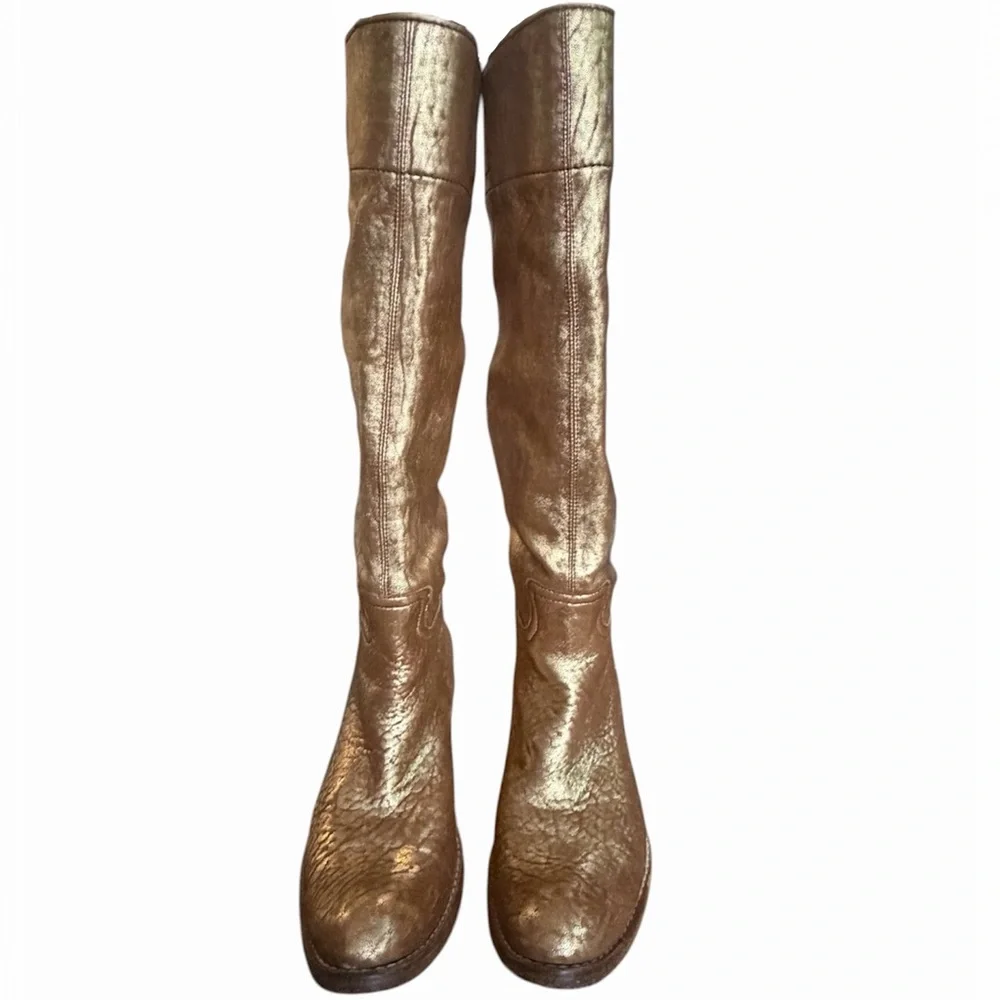 RARE Miu Miu Vintage Gold Metallic Leather Boots Sz 35 Cowboy Festival Boho - Picture 6 of 16